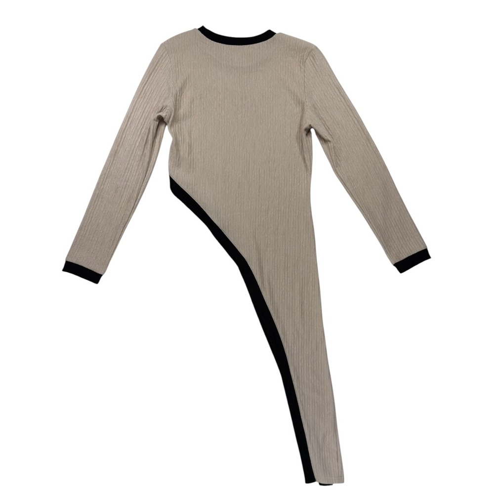 Asymmetrical Textured 2-Piece Set Women S Beige Black Flare - Picture 3 of 10